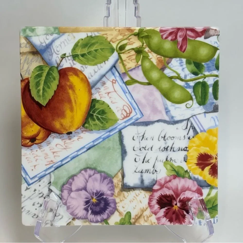 Saint James Fine China by Hankook Floral and Fruit Decorative Tile Trivet